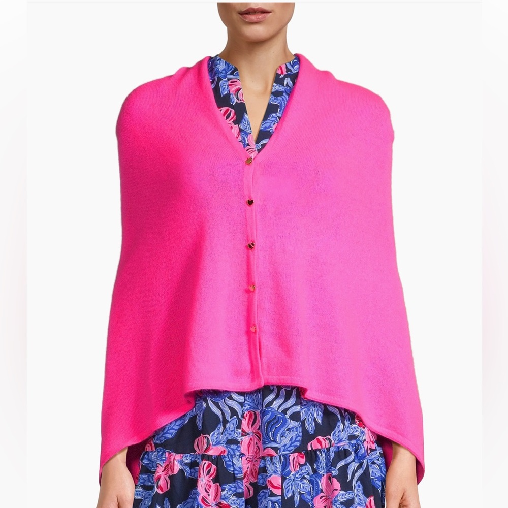 Lilly Pulitzer Harp Cashmere Cape Sweater Pink Gold Heart Buttons